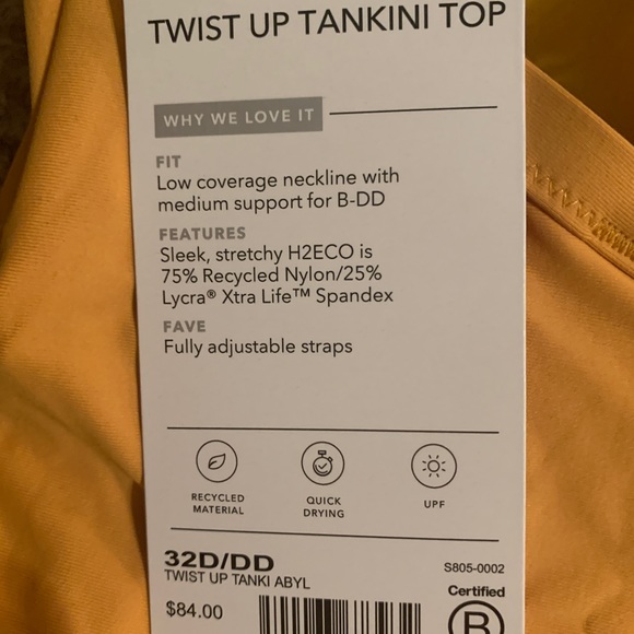 Yellow Athleta Swim Top. NWT. Underwire with padding. - Picture 4 of 6